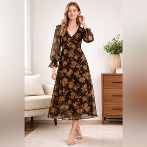 A New Day Floral Sheer Chiffon Midi Dress Medium NWT